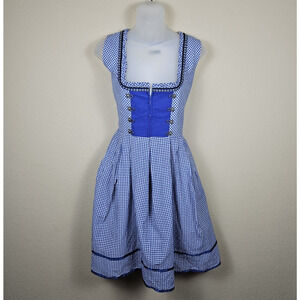 GloryStar Dirndl Dress SZ Large Blue Gingham German Oktoberfest Costume Milkmaid